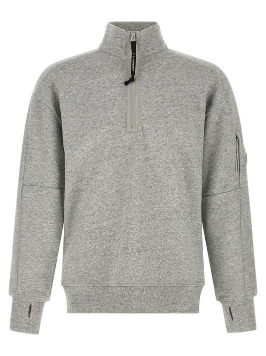 Sweatshirt by C.P. Company for men in cotton black, gray & signature features an provocated silhouette, detailed with a provocated long-sleeve and a refined high-neck neckline for a sophisticated aesthetic.