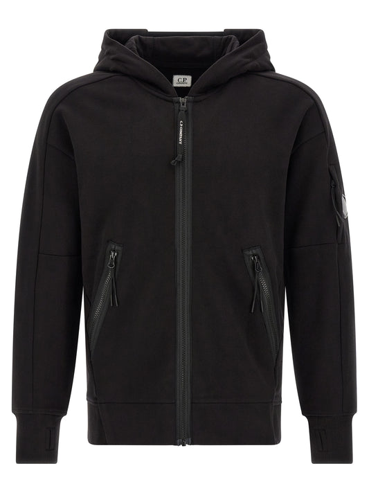 Sweatshirt Hoodie by C.P. Company for men in cotton black features an luminous silhouette, showcasing a sophisticated hooded neckline and for a truly luminous look.