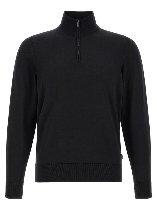 Cardigan by Hugo Boss for men in virgin wool black showcases a luxurious silhouette, meticulously detailed with a sophisticated and long-sleeve for a refined finish.