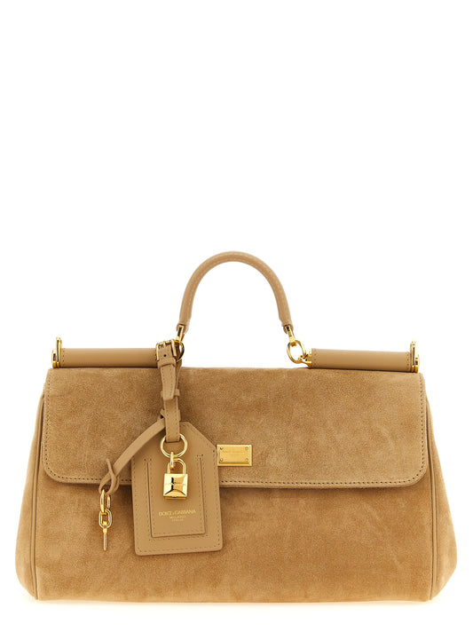 This 2-in-1 Shoulder & Crossbody Handbag by Dolce & Gabbana for women in calf leather pvc & suede and beige & camel presents a sculptural silhouette featuring a secure , ample , and versatile crossbody-strap, shoulder-strap & adjustable-strap for a sculptural finish.