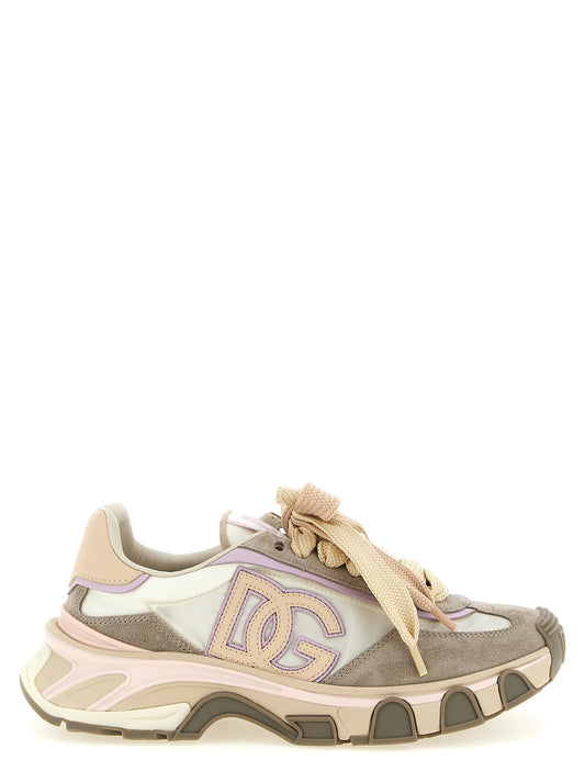Athletic Sneakers by Dolce & Gabbana for women in calfskin leather & polyamide beige features an effortless chic silhouette, showcasing the signature athletic style of the Women's Athletic Calfskin Leather & Polyamide Sneakers collection with a truly effortless chic finish.