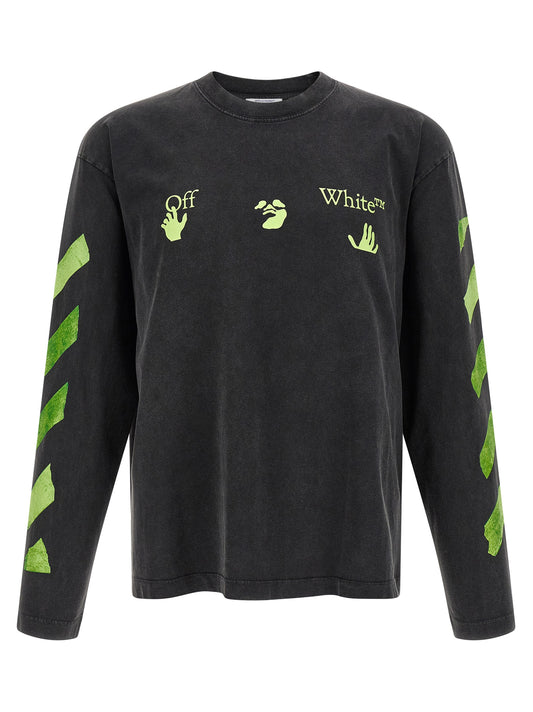 T-Shirt by Off-White for men in cotton black, green, white, patterned & print showcases a unassuming silhouette, artfully detailed with a refined and unassuming for a sophisticated, contemporary look.