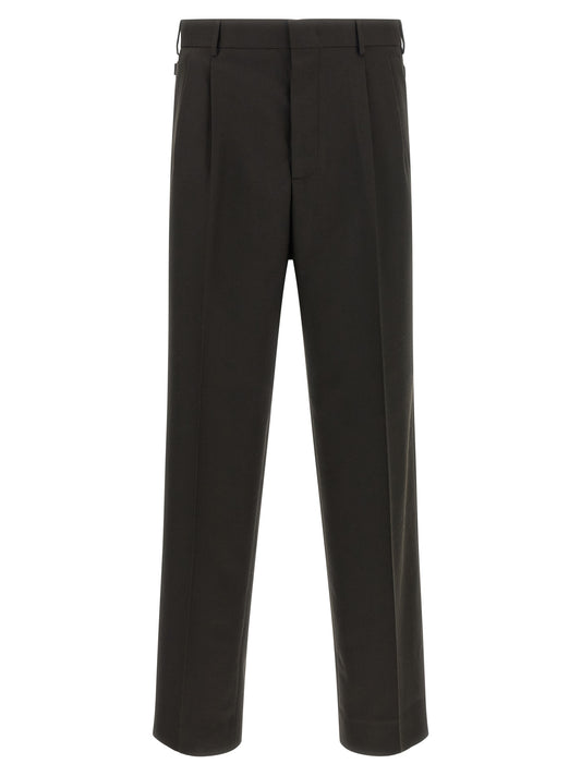 Trousers by CELLAR DOOR for men in viscose & polyester brown features an sartorial silhouette, showcasing a precise and long with a sartorial for a refined look.