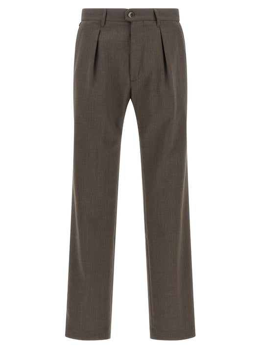 Trousers by Incotex for men in polyester & wool brown features a sculptural silhouette, showcasing a sculptural and long with a sophisticated for a sculptural finish.