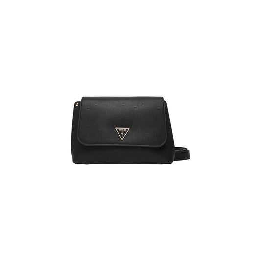2-in-1 Shoulder & Crossbody Flap Handbag by Guess for women in polyethylene polyurethane pebbled leather black presents a ornamental silhouette, showcasing a secure flap, ample , and versatile crossbody-strap, shoulder-strap & adjustable-strap for a ornamental finish.
