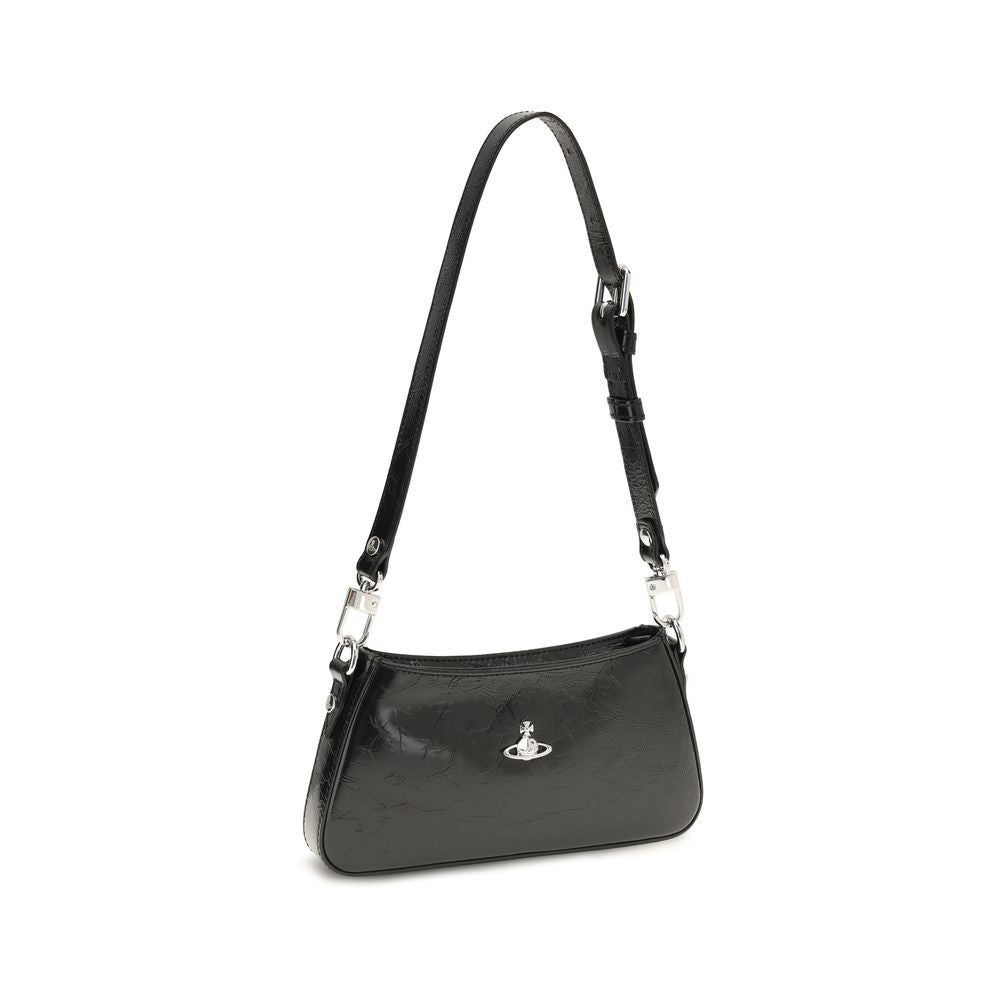 Mini Shoulder Bag by Vivienne Westwood for women in bos taurus calf leather black & silver presents a versatile silhouette, showcasing a secure snap, zipper, buckle & button and versatile with versatile shoulder-strap & adjustable-strap for a sophisticated look.