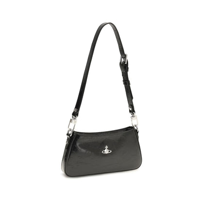 Mini Shoulder Bag by Vivienne Westwood for women in bos taurus calf leather black & silver presents a versatile silhouette, showcasing a secure snap, zipper, buckle & button and versatile with versatile shoulder-strap & adjustable-strap for a sophisticated look.