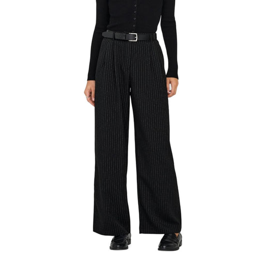 Palazzo Pants by Only for women in stretch polyester black presents a tailored silhouette, showcasing a tailored wide and long cut with a refined high rise for a truly tailored aesthetic.