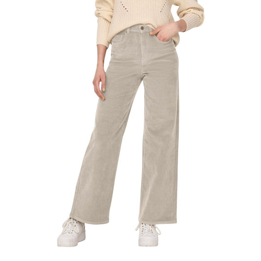 Trousers by Only for women in stretch cotton corduroy beige presents a smart silhouette, meticulously detailed with a smart wide & cropped, a smart cropped, and a smart high rise.
