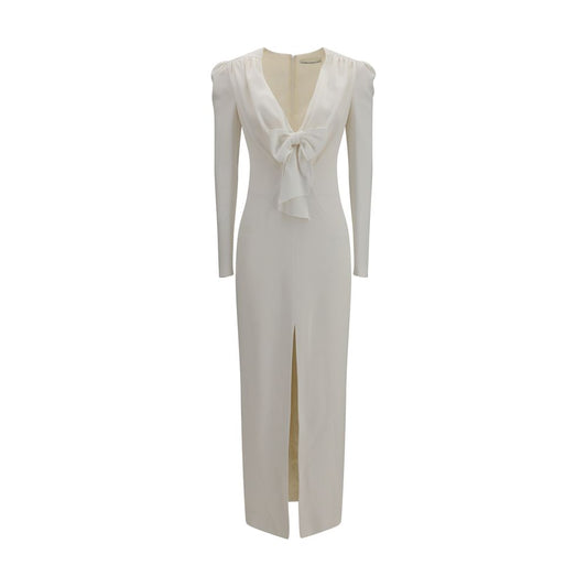 Dress by Alessandra Rich for women in acetate & stretch viscose white presents a sinuous silhouette, showcasing a sophisticated v-neck plunging neckline and long-sleeve detailed with a sinuous long for a refined finish.