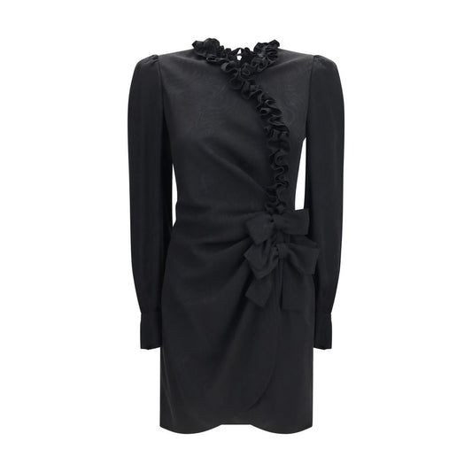 Dress by Alessandra Rich for women in silk black, patterned & jacquard features an cute silhouette, detailed with a long-sleeve and that elegantly flows into a cute mini.