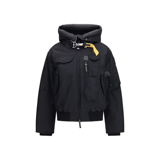 Hooded Bomber Jacket by Parajumpers for women in polyamide black showcases a bohemian silhouette, artfully detailed with a bohemian hooded neckline and signature pockets, hooded & insulated for a truly bohemian finish.