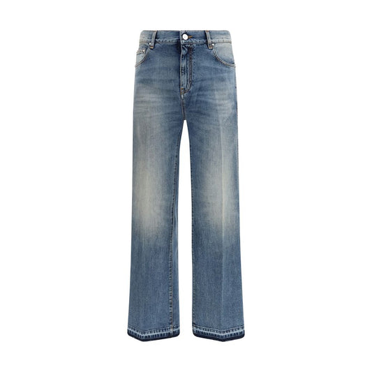 Jeans by Amiri for men in cotton denim & modacrylic blue, signature & monogram features an sophisticated and straight-leg & regular-fit with a precise long, creating a sophisticated and sophisticated silhouette.