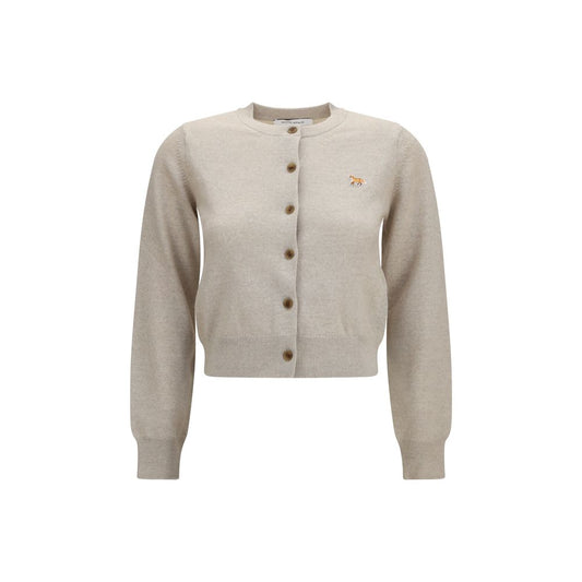 Cardigan by Maison Kitsuné for women in cotton beige features a dramatic silhouette, showcasing a sophisticated and dramatic detail for a timeless, premium look.