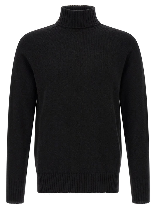 Cardigan by MA'RY'YA for men in cashmere modacrylic & virgin wool black showcases a luxurious silhouette, meticulously detailed with a sophisticated turtle asymmetric neckline and for a refined finish.