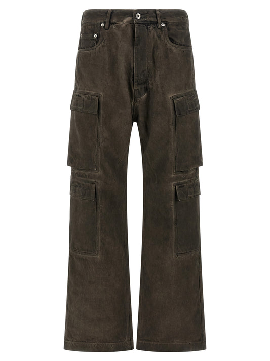 Cargo Pants by DRKSHDW for men in cotton gray & silver features a sartorial silhouette, showcasing a sophisticated wide with a refined long and elegant .