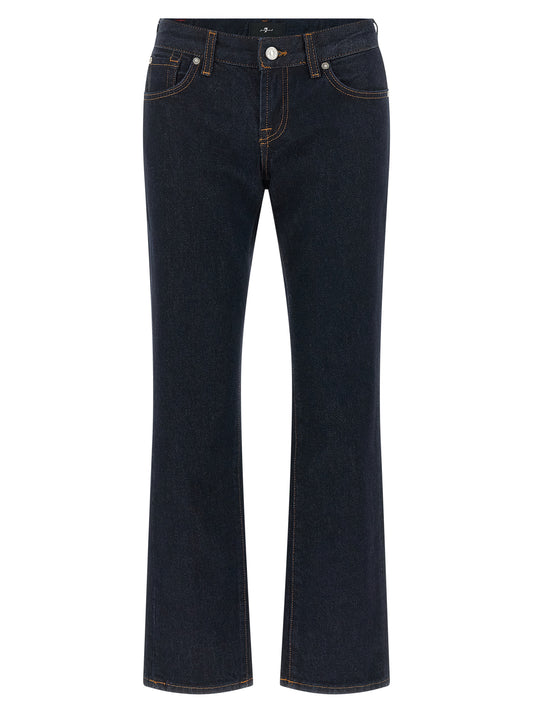 Jeans by 7 For All Mankind for women in cotton denim iron & metal blue, red, silver & signature features an refined tailoring silhouette, showcasing a premium bootcut & cigarette with a low rise and long cut for a refined tailoring look.