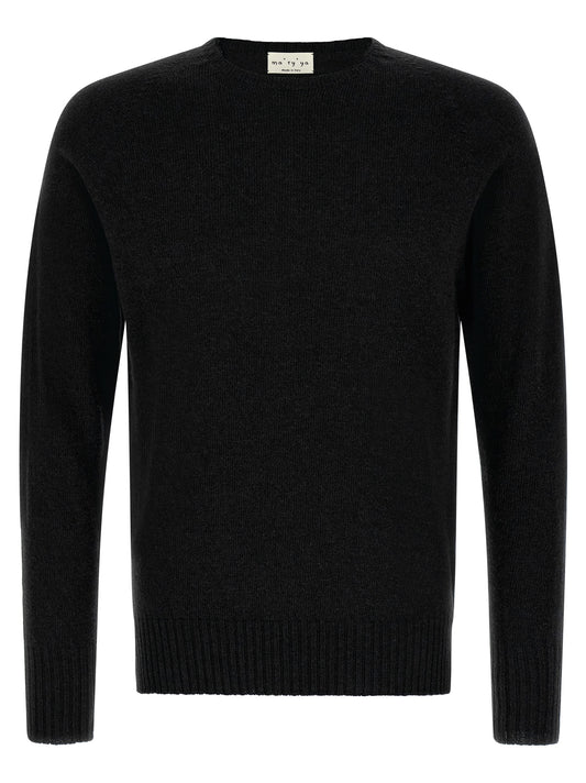 Cardigan by MA'RY'YA for men in cashmere modacrylic & virgin wool black features a dramatic silhouette, showcasing a sophisticated and dramatic detail for a timeless, premium look.
