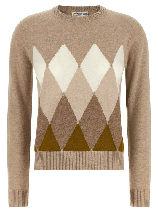 Ballantyne Women's Crew Neck Cashmere Cardigan - Beige Brown Green White