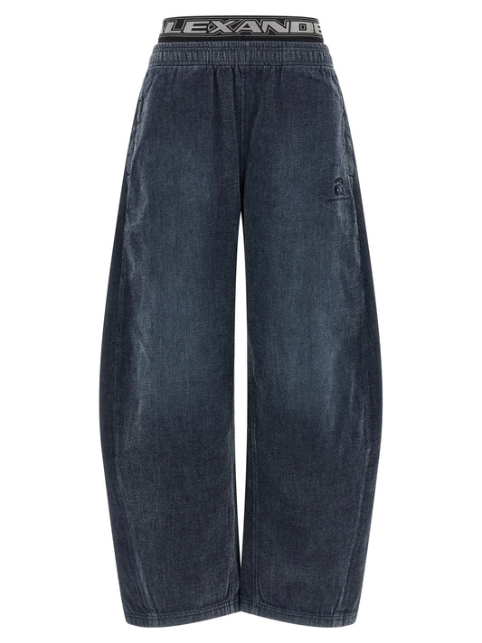 Casual Pants by Alexander Wang for women in denim cotton black, jacquard & signature features an refined tailoring silhouette, showcasing a premium wide with a and long cut for a refined tailoring look.