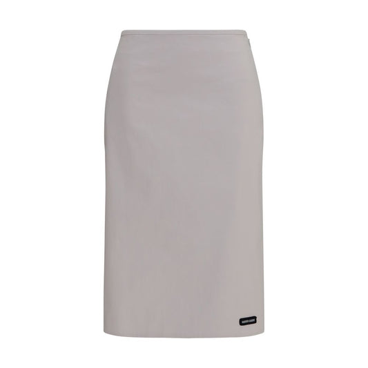 Skirt by Miu Miu for women in nylon & cotton gray features a contoured silhouette from the Women's Nylon & Cotton Midi Skirt collection, characterized by its contoured midi for a contoured finish.