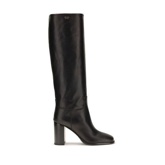 Prada Women's Bos Taurus Calf Leather High-Heel Boots - Black