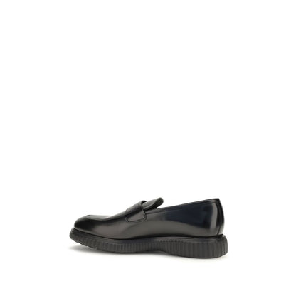 Ferragamo Black Calf Leather Bos Taurus Slip-On Loafers