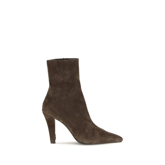 Ankle Boots by Saint Laurent for women in bos taurus suede calf leather bronze & brown features an high-performance silhouette, showcasing the sophisticated design of the Cassandre Women's Bos Taurus Suede Calf Leather Ankle Boots with a and a refined square toe style.