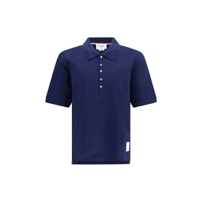 Polo Shirt by Thom Browne for men in cotton blue & signature presents a sleek silhouette, featuring a refined and for a sleek finish.