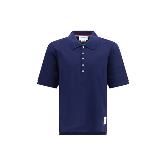 Polo Shirt by Thom Browne for men in cotton blue & signature presents a sleek silhouette, featuring a refined and for a sleek finish.