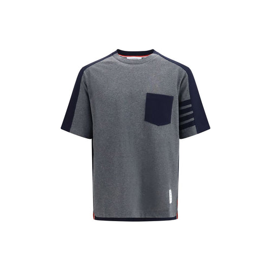 Activewear T-Shirt by Thom Browne for men in cotton gray, signature & striped features a dynamic silhouette with and enhanced by functional .