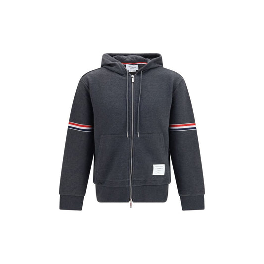 Sweatshirt Hoodie by Thom Browne for men in brass & cotton gray, signature & striped features a authentic silhouette, showcasing a sophisticated hooded neckline and authentic detail for a refined finish.