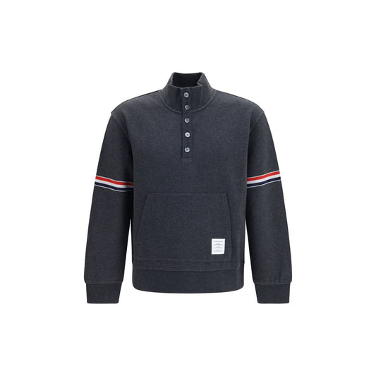 Sweatshirt by Thom Browne for men in cotton gray, signature & striped showcases a slouchy chic silhouette, artfully detailed with a slouchy chic high-collar neckline and for a slouchy chic finish.