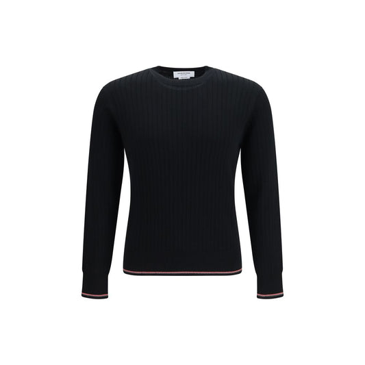 Sweatshirt by Thom Browne for men in cotton polyamide & merino wool black, signature & striped showcases a slouchy chic silhouette, artfully detailed with a slouchy chic and long-sleeve for a slouchy chic finish.