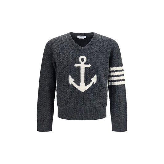 Sweatshirt by Thom Browne for men in merino wool gray, jacquard, signature & striped features an enviable silhouette, showcasing a premium and refined for a truly enviable finish.