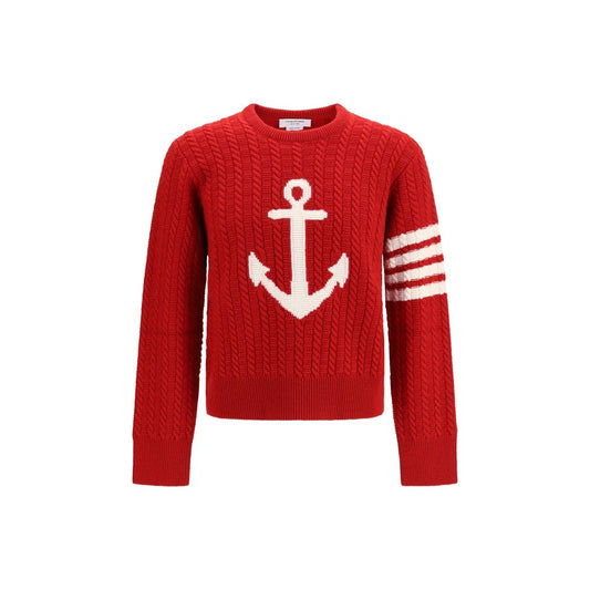 Sweatshirt by Thom Browne for men in merino wool red, jacquard, signature & striped features a unrivaled silhouette with a refined and unrivaled detailing for a sophisticated look.