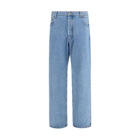 Jeans by Thom Browne for men in denim cotton blue, indigo & striped features an refined tailoring silhouette, showcasing a premium relaxed-fit & regular-fit with a and long cut for a refined tailoring look.