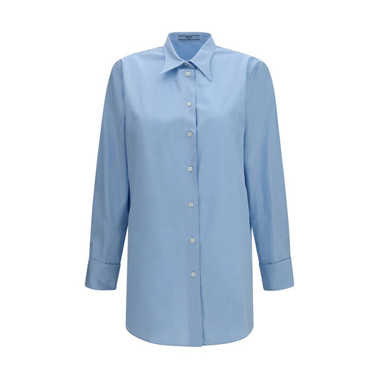 Prada Women's Tapered Leg Regular Fit Cotton Dress Shirt - Blue Signature