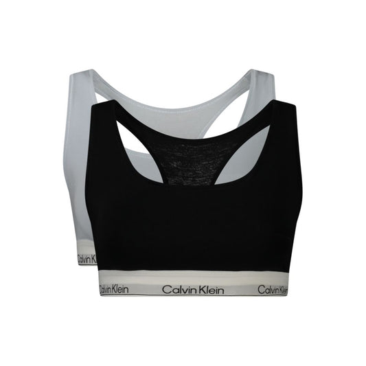 Bra by Calvin Klein for women in stretch modal cotton black, light-blue & print features a nuanced silhouette, showcasing the nuanced design of the Women's Stretch Modal Cotton Bra with a nuanced fit.