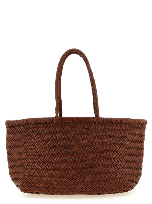 Mini Shopper Tote Basket Shoulder Bag by Dragon Diffusion for women in bamboo calfskin leather & metal brown & herringbone features a distinguished silhouette, showcasing a secure and distinguished with versatile shoulder-strap & handle for a distinguished finish.