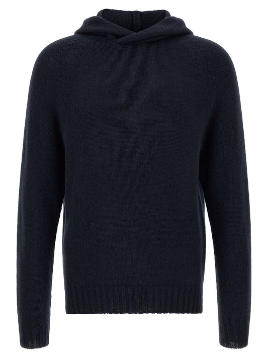 Hooded Cardigan by MA'RY'YA for men in cashmere modacrylic & virgin wool navy showcases a captivating silhouette, artfully detailed with a captivating and hooded neckline for a truly sophisticated captivating look.