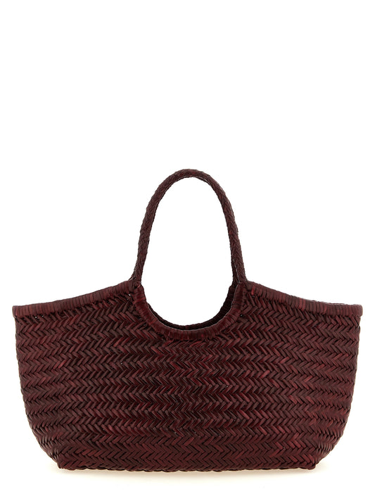 Mini Shopper Tote Basket Shoulder Bag by Dragon Diffusion for women in cowhide leather bordeaux & burgundy features an effortlessly chic silhouette with a secure , ample , and versatile shoulder-strap & handle for effortlessly chic everyday luxury.