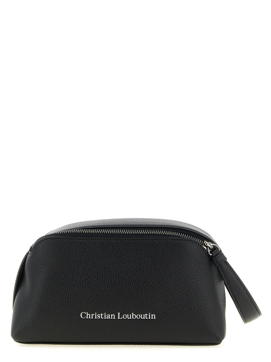 Travel Duffel Bag by Christian Louboutin for men in calfskin leather black, gunmetal & red presents a utilitarian-chic Calfskin Leather Travel Duffel Bag design, featuring a secure zipper and utilitarian-chic with versatile wristlet.