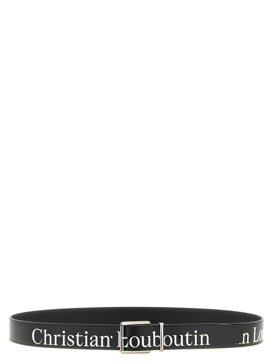 Belt by Christian Louboutin for men in bos taurus calfskin leather black, gunmetal & white features a bohemian chic silhouette, showcasing the bohemian chic Bos Taurus Calfskin Leather Belt design with a sophisticated bohemian chic finish.