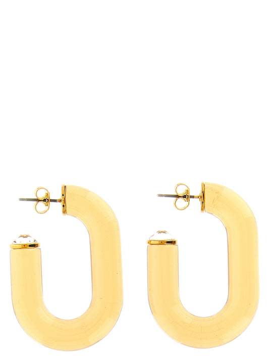 Earrings by Paco Rabanne for women in modacrylic modal & polyester gold presents a curated silhouette, artfully showcasing the curated and refined aesthetic of the Play Women's Brass Crystal Gold & Resin Earrings.