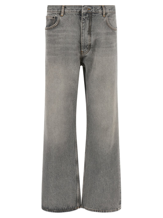 Jeans by Off-White for men in cotton denim black, gray, white, signature, print & striped features an sartorial relaxed-fit and long with a cut for a sartorial finish.