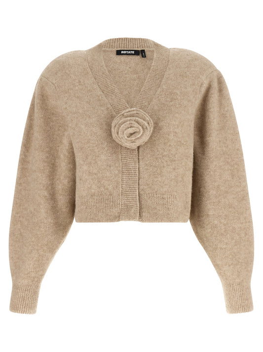 Cardigan by ROTATE BIRGER CHRISTENSEN for women in polyamide & alpaca wool beige & floral features an crisp silhouette, showcasing a sophisticated v-neck neckline and detail for a truly crisp finish.