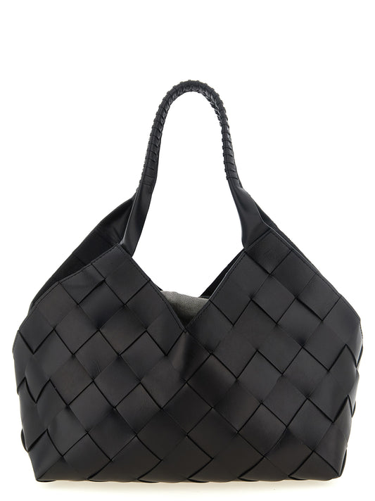 Shoulder Clutch Bag by Dragon Diffusion for women in calfskin leather black, herringbone & striped features a effortless chic silhouette with a secure , ample , and versatile shoulder-strap & handle for a effortless chic finish.