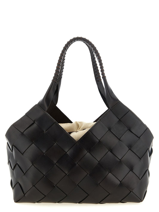 Dragon Diffusion Canvas Cotton & Calf Leather Shoulder Drawstring Bag - Brown