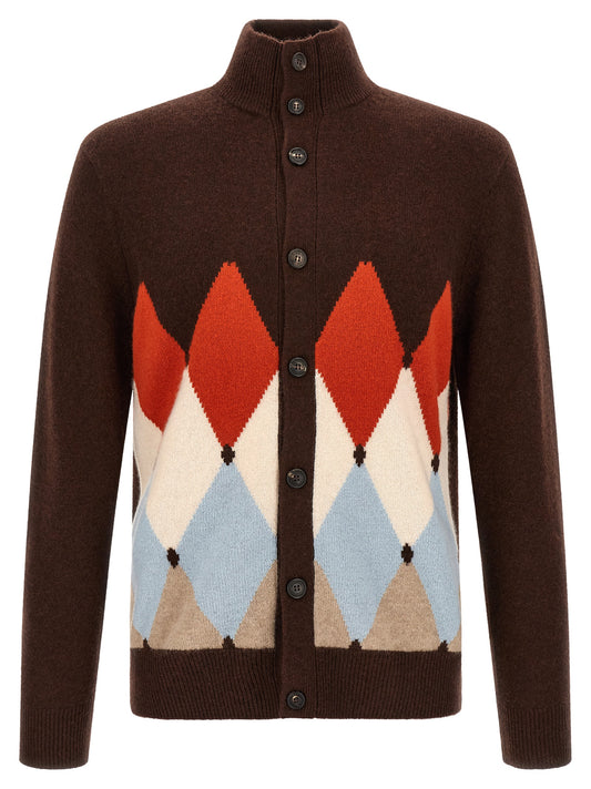 Cardigan by Ballantyne for men in cashmere brown & patterned showcases a captivating silhouette, artfully detailed with a captivating and high-neck neckline for a truly sophisticated captivating look.